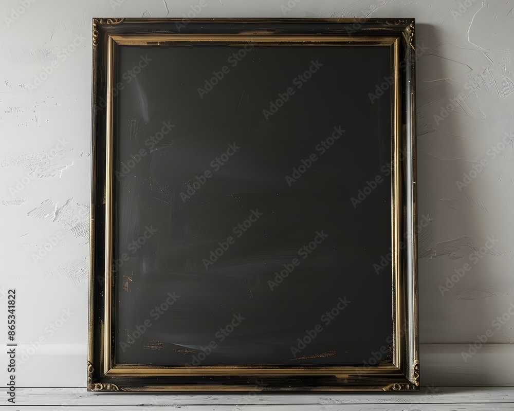 Fototapeta premium Mock up blank minimal rustic metal thin vertical frame on neutral white wall background, wallpaper