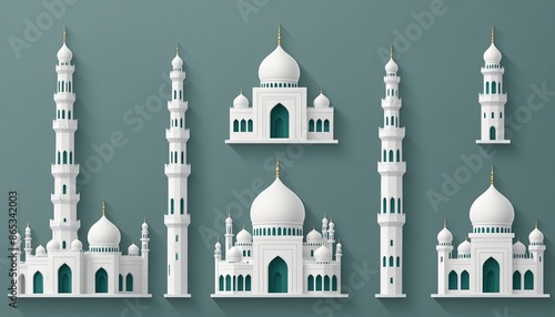 icon set vector art design. mosque. minaret. church. dome. pastel color. cathedral. temple. Vihara. the white house. the grand palace
