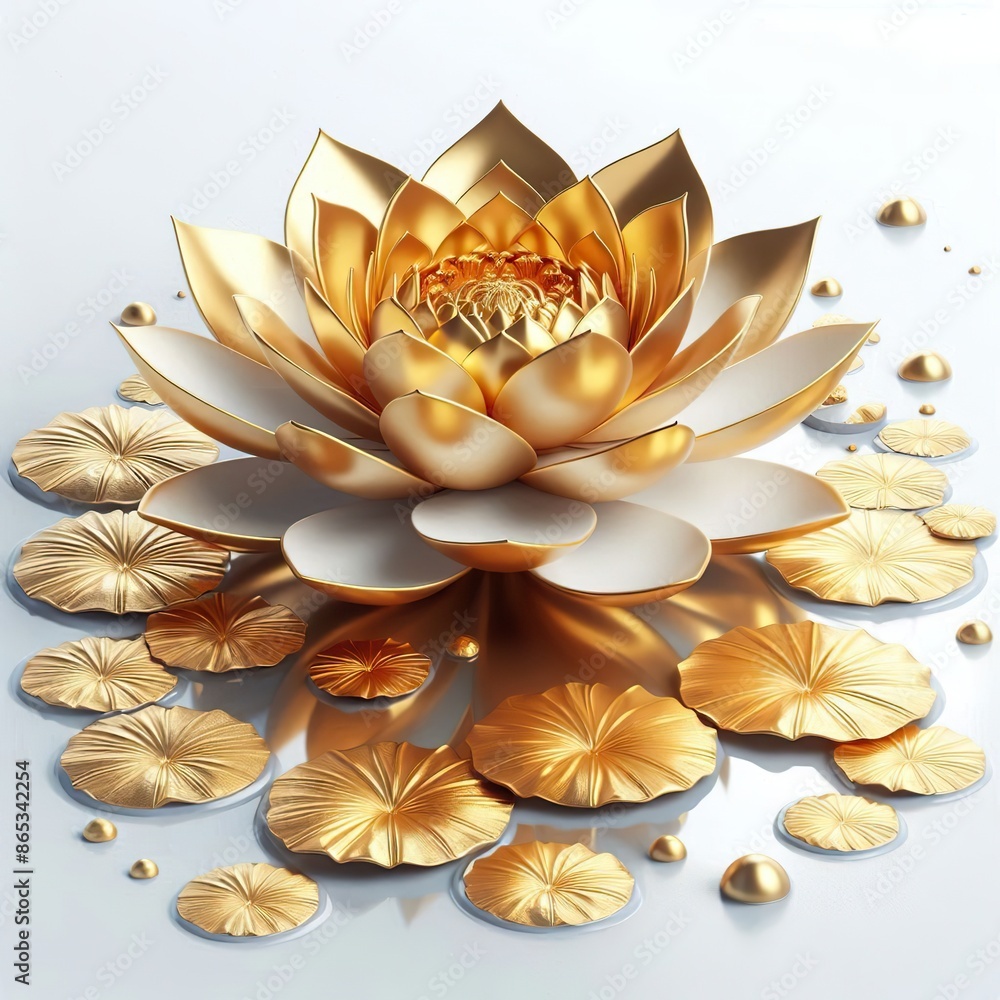 a 3D gold lotus flower in pond design a 3D gold lotus flower in pond design