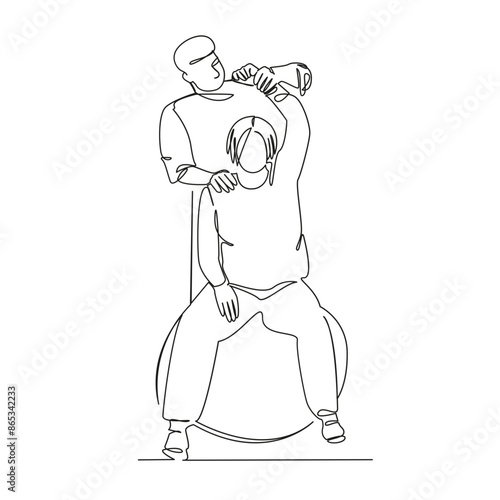 One continuous single drawing line art flat doodle  pain, physiotherapy, physical, therapist, osteopath, muscle, shoulder. Isolated image hand draw contour on a white background
