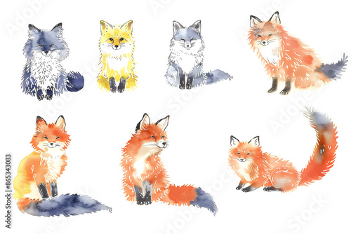 set of red fox animal, cartoon, vector, dog, illustration, pet, set, kitten, animals, fox, head, tiger, icon, ai generative 