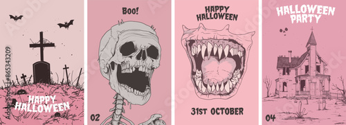 Halloween poster design collection. Set of banners for a spooky october halloween party