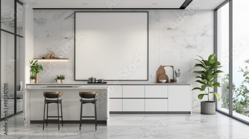 Fototapeta Naklejka Na Ścianę i Meble -  Frame mockup living room wall poster mockup. Interior mockup with house background. Modern interior design. 3D render