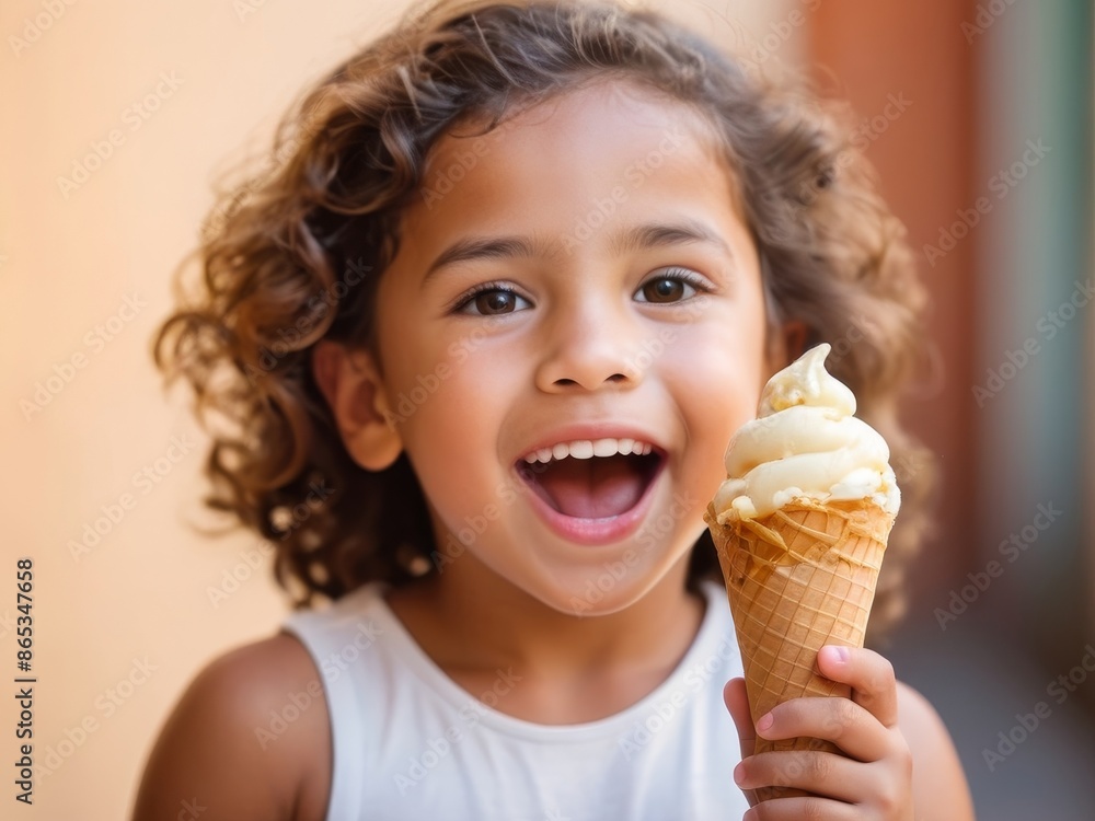 happy little girl with ice cream cone outdoor happy little girl with ice cream cone outdoor