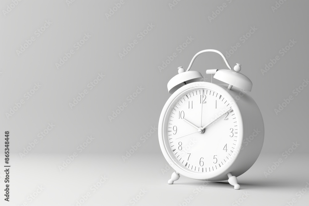 White background with a retro alarm clock. Monochrome design. 3D rendering. White background with a retro alarm clock. Monochrome design. 3D rendering.