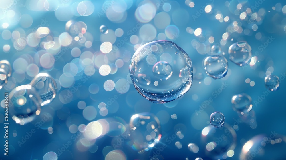 The background is blue with water droplets on the surface. Its copy space is transparent. The background is blue with water droplets on the surface. Its copy space is transparent.