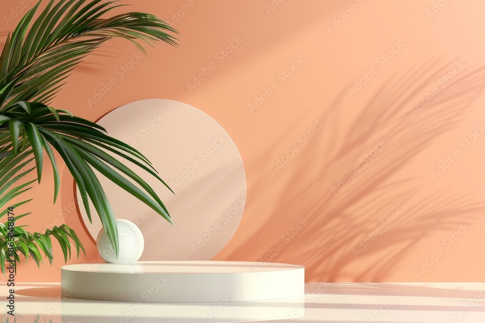 A minimal geometric shape scene with pastel colors, designed for an display podium for cosmetics or products. A minimal geometric shape scene with pastel colors, designed for an display podium for cosmetics or products.