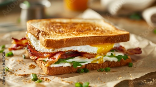 Crispy Bacon and Fried Egg Sandwich on Toast