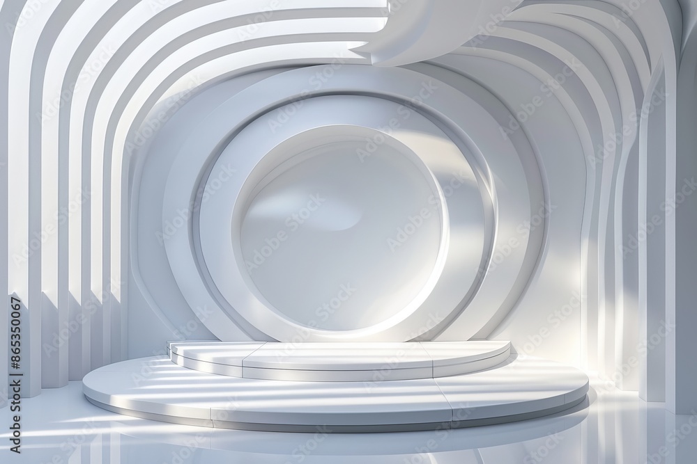 Fototapeta premium Showcase design with minimalist design and empty space for presenting products. Clean and trendy design in a modern style. Digital rendering in 3D.