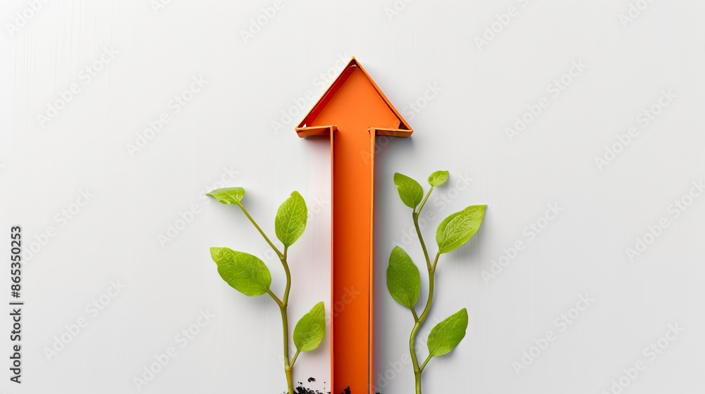 Minimalist upward arrow with leaves, representing growth and ...