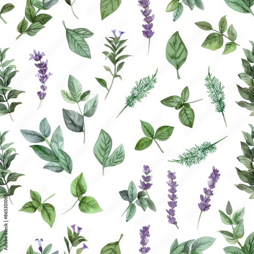 Hand drawn herb watercolor seamless pattern. Hand drawn herb watercolor seamless pattern.