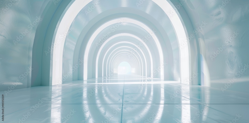 Naklejka premium 3D render illustration of a white abstract futuristic architecture tunnel background