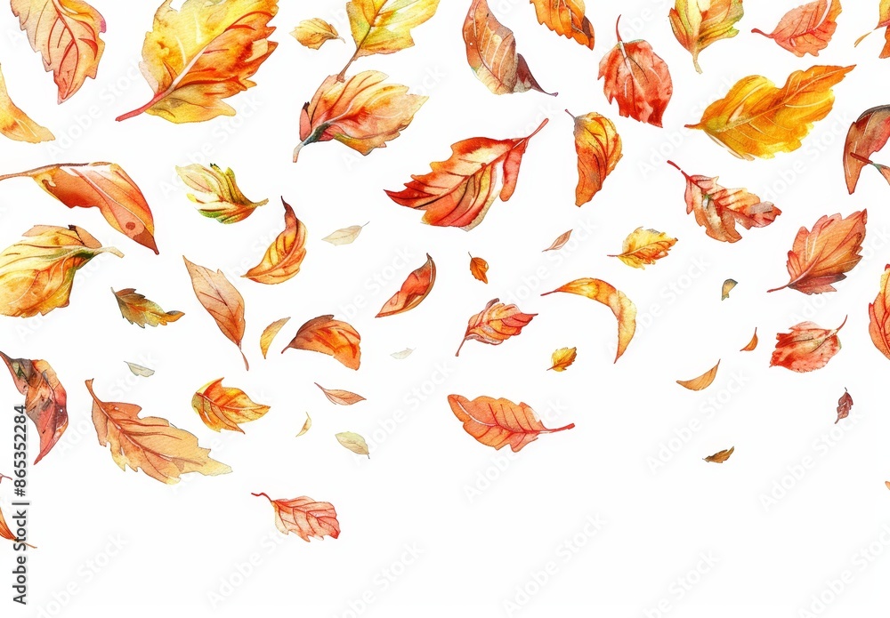 The card features autumn leaves and branches isolated on a white background in watercolor. The card features autumn leaves and branches isolated on a white background in watercolor.