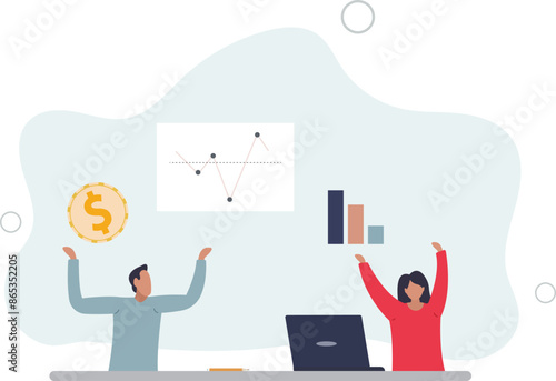 Finance fundamentals with business profit analysis.Company financial data calculation with statistics graph and diagram.flat illustration.