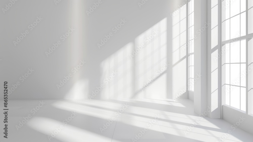 3D rendering of a white room with incident light from a window. 3D rendering of a white room with incident light from a window.