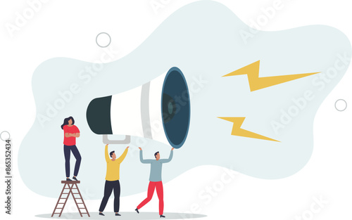 Marketing communication, announce promotion or communicate with employees, community or organization speech, loud voice or announcement concept.flat illustration
