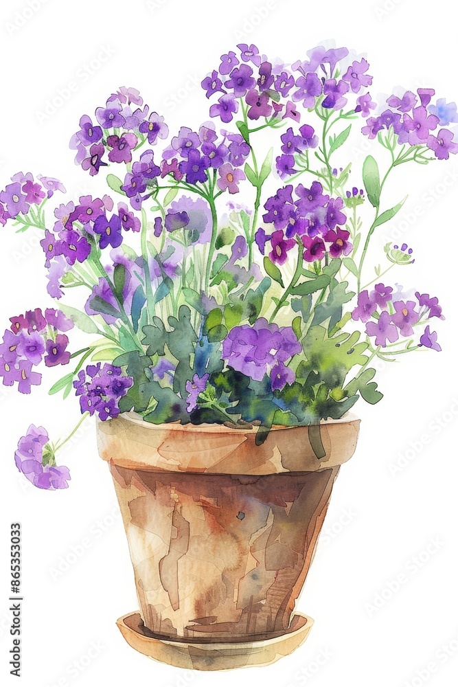 A watercolor modern card featuring a valerian plant in a ceramic pot. A watercolor modern card featuring a valerian plant in a ceramic pot.