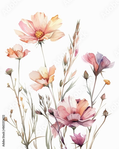Floral arrangement with wildflowers in watercolor.
