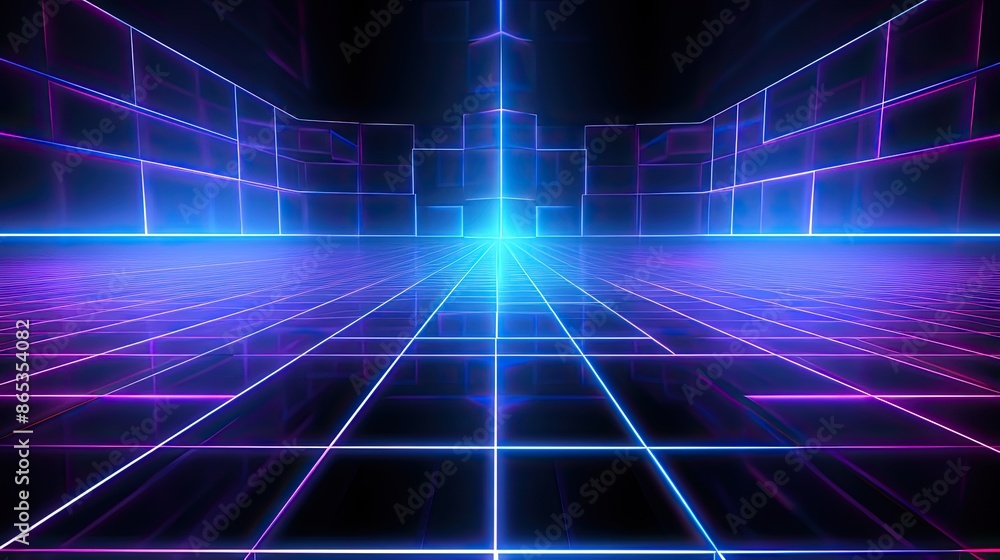 Abstract Grid Background With Vibrant Neon Blue and Purple Lines Abstract Grid Background With Vibrant Neon Blue and Purple Lines