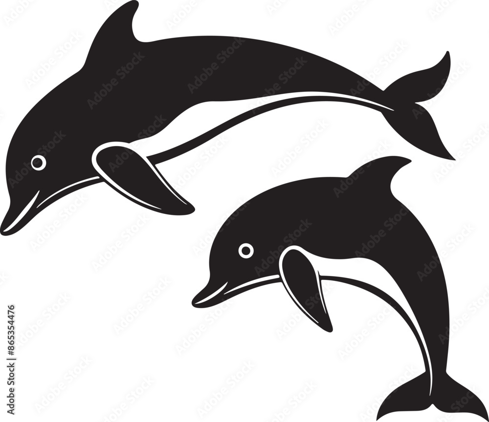 Naklejka premium black 2 Dolphins graphics vector illustration design
