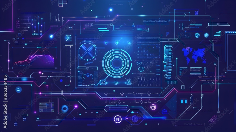 Futuristic Digital Data Interface with Innovative Technology and Global Network Visualization Futuristic Digital Data Interface with Innovative Technology and Global Network Visualization