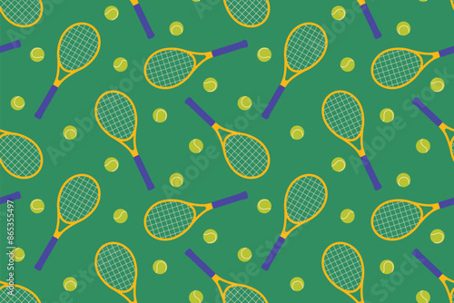 seamless pattern with tennis rockets and balls, perfect for stationery, tennis event promotions - vector illustration