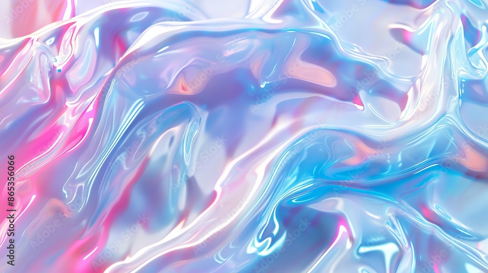 Fototapeta premium Digital illustration render of holography background using dynamic shapes and fluidity green blue pink purple 3D illustration render