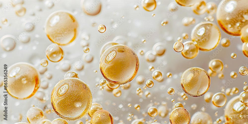 Bright abstract horizontal background with large and small orange bubbles on a light liquid, cooking design, creative advertising and marketing for drinks Bright abstract horizontal background with large and small orange bubbles on a light liquid, cooking design, creative advertising and marketing for drinks