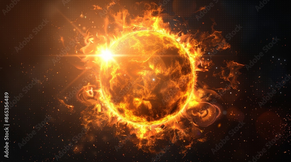 Solar flare explosion cutout with white background for design element - glowing light, energy, star, hot, plasma Solar flare explosion cutout with white background for design element - glowing light, energy, star, hot, plasma