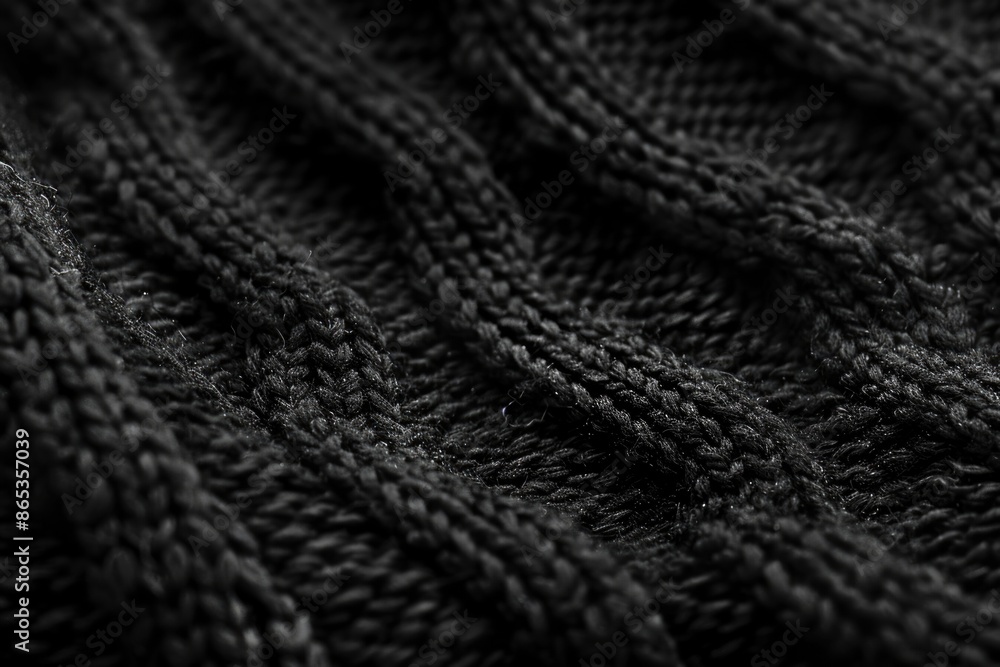 Fototapeta premium Knit Material. Black textured knit fabric macro for fashionable textile background