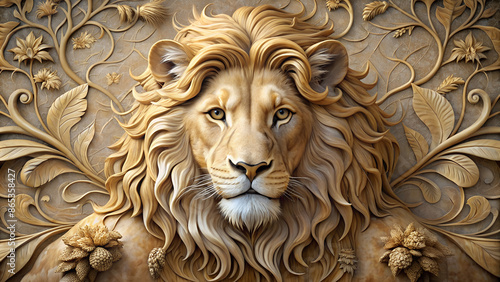 Beautiful Lions 3d relief wallpaper. Mural wallpaper. Wall art. AI-generated 