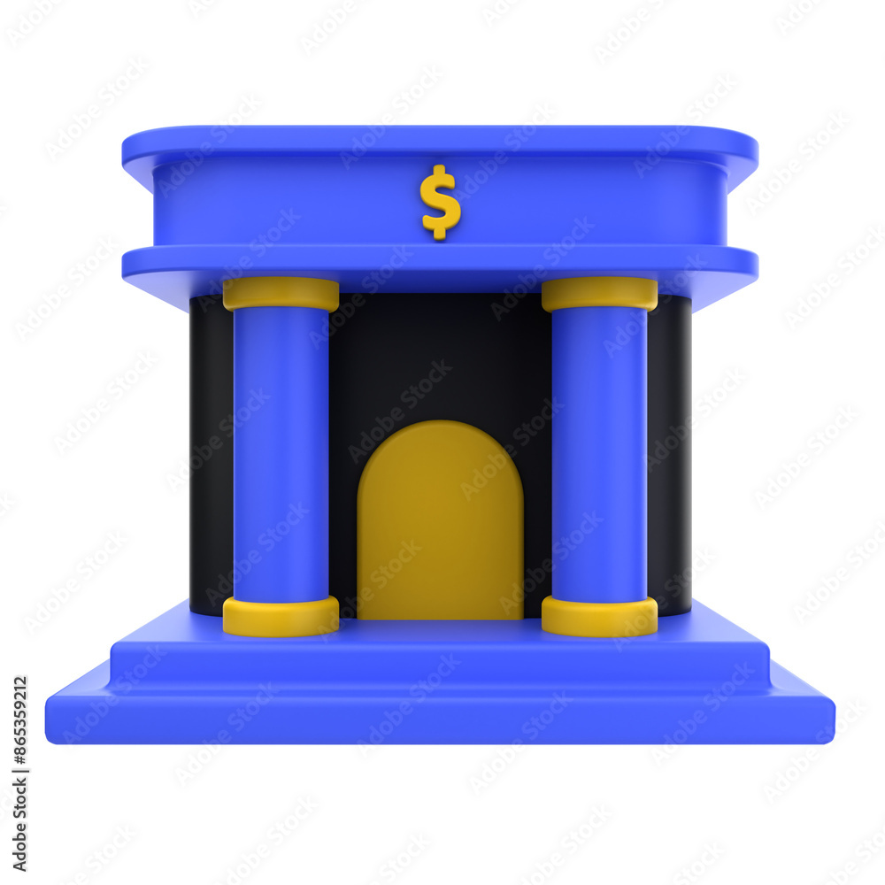 3D Rendering of Bank Building Icon 3D Rendering of Bank Building Icon