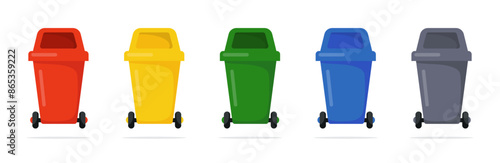 Trash bin vector multicolor set. Recycling waste garbage containers.