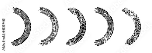 Car tire dirty trace vector set. Tires path tracktion collection.