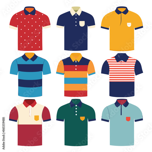 Men's slim-fitting polo shirts. A Lot of different polo-collar variants. Vector illustration. Fully editable handmade mesh.Vector illustration of women polo shirt template. Ai generate 