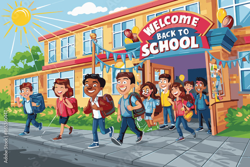 welcome Back to school education vector design, illustration, typography, tex, cartoon