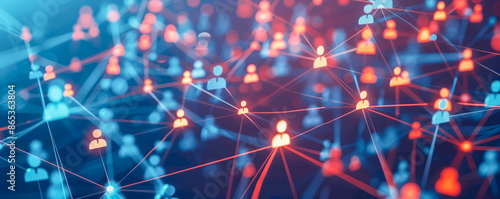 Abstract illustration of the people icons connected with lines in network. Social net connection concept.