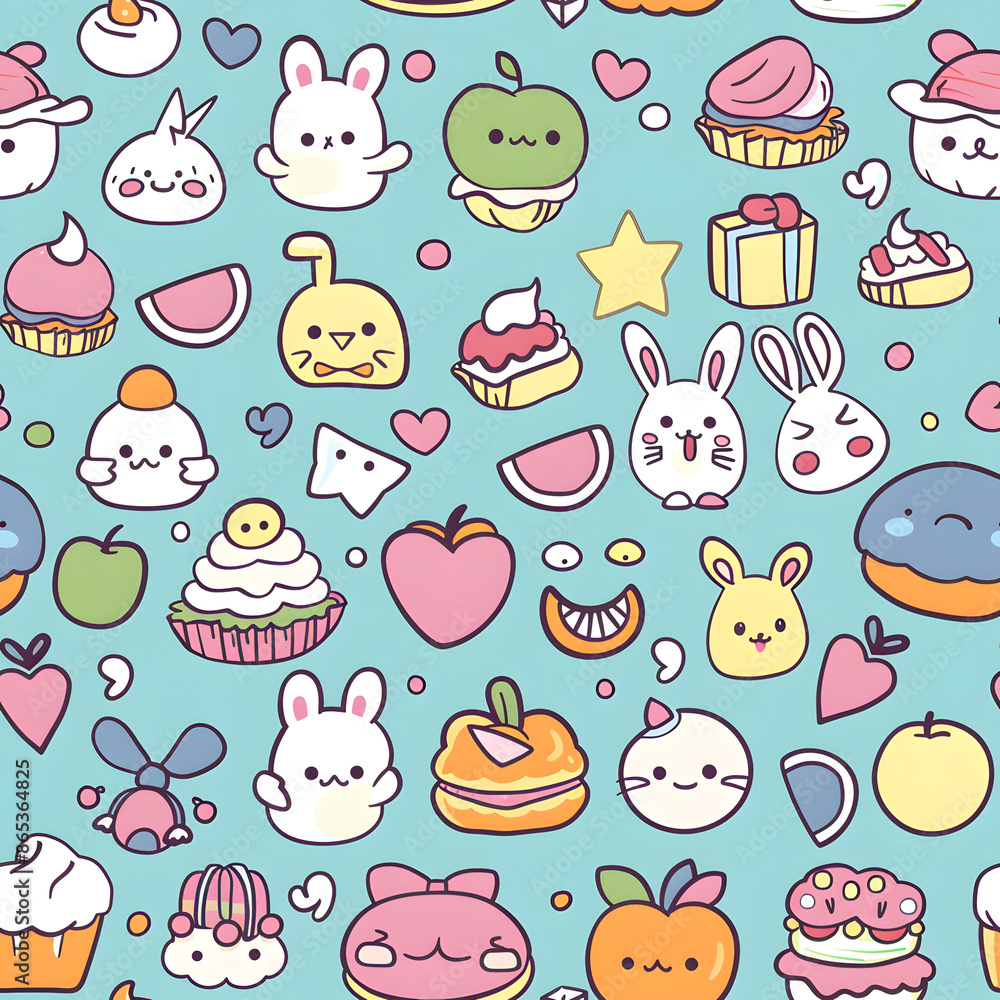 Cute cartoon small characters and objects seamless pattern background. Cute cartoon small characters and objects seamless pattern background.