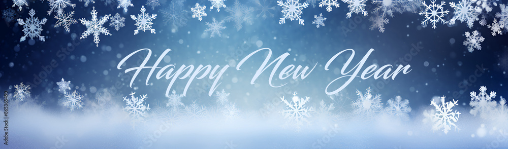 Horizontal winter banner design with snowflakes and greeting Happy New Year Horizontal winter banner design with snowflakes and greeting Happy New Year