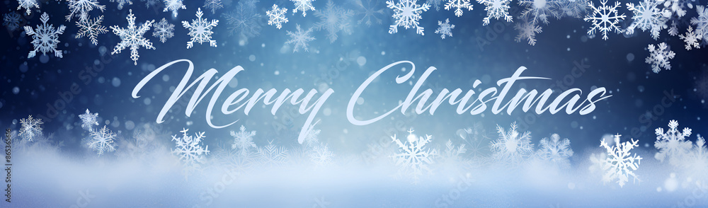 Horizontal Christmas winter banner with snowflakes and greeting Merry Christmas Horizontal Christmas winter banner with snowflakes and greeting Merry Christmas