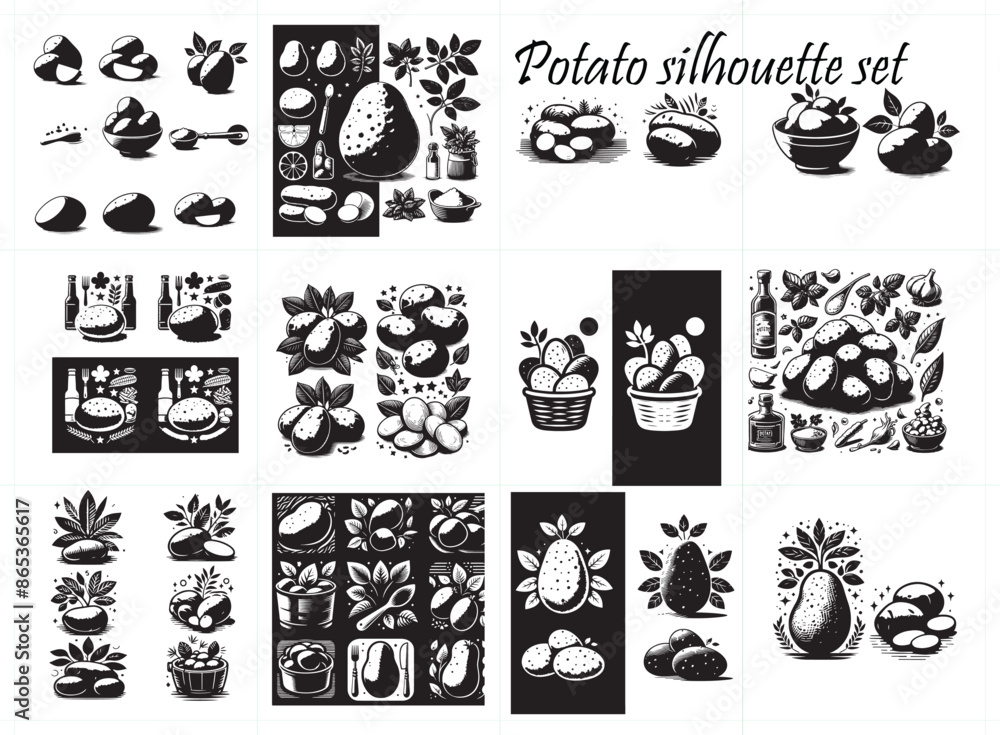 Potato silhouette vector illustration set Potato silhouette vector illustration set