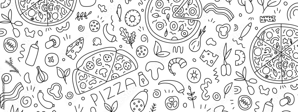 Pizza doodle set. Vector isolated on white background Pizza doodle set. Vector isolated on white background