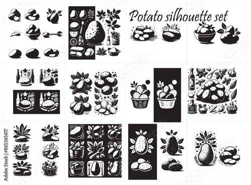 Potato silhouette vector illustration set