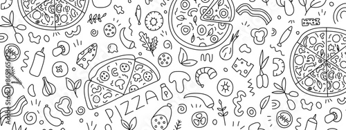 Pizza doodle set. Vector isolated on white background