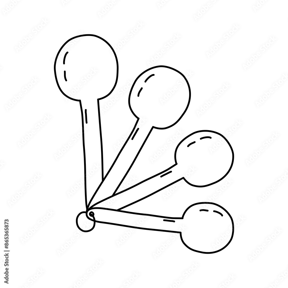 Set of measuring spoons, doodle style flat vector outline for coloring book Set of measuring spoons, doodle style flat vector outline for coloring book