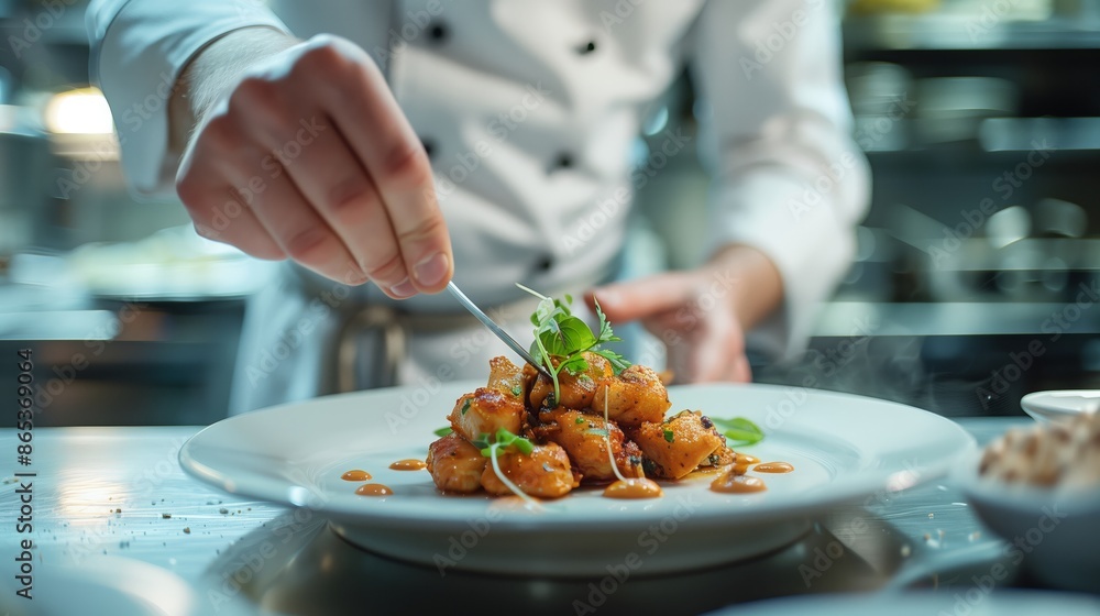 A chef is preparing dishes in the kitchen A chef is preparing dishes in the kitchen