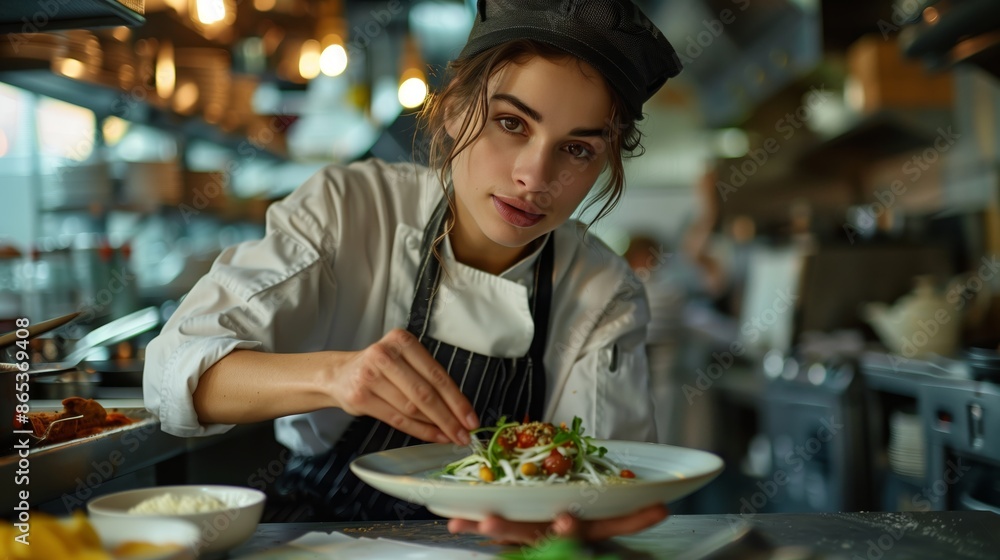 A chef is preparing dishes in the kitchen A chef is preparing dishes in the kitchen