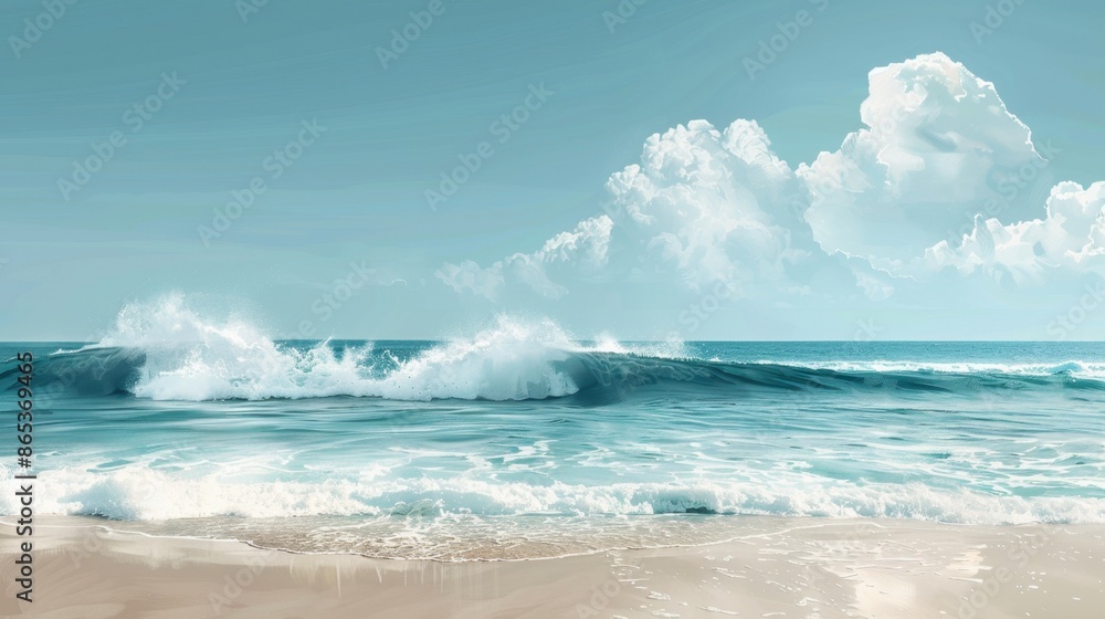 Obraz premium A serene beach scene with minimal elements, featuring gentle waves and a simple background, evoking relaxation and tranquility.