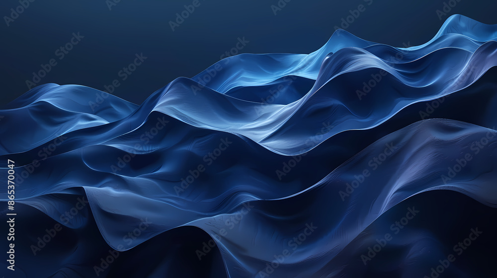 Obraz premium Abstract undulating blue waves in a serene, deep ocean-inspired design, capturing a sense of tranquility and movement.