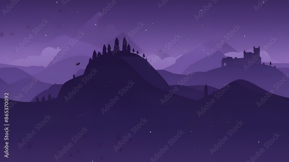 Naklejka premium Minimalist Dark Purple Night Landscape